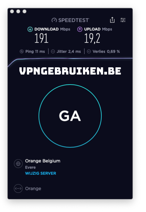 Referentiesnelheid voor snelheidstest Ivacy VPN - http://evad.be
